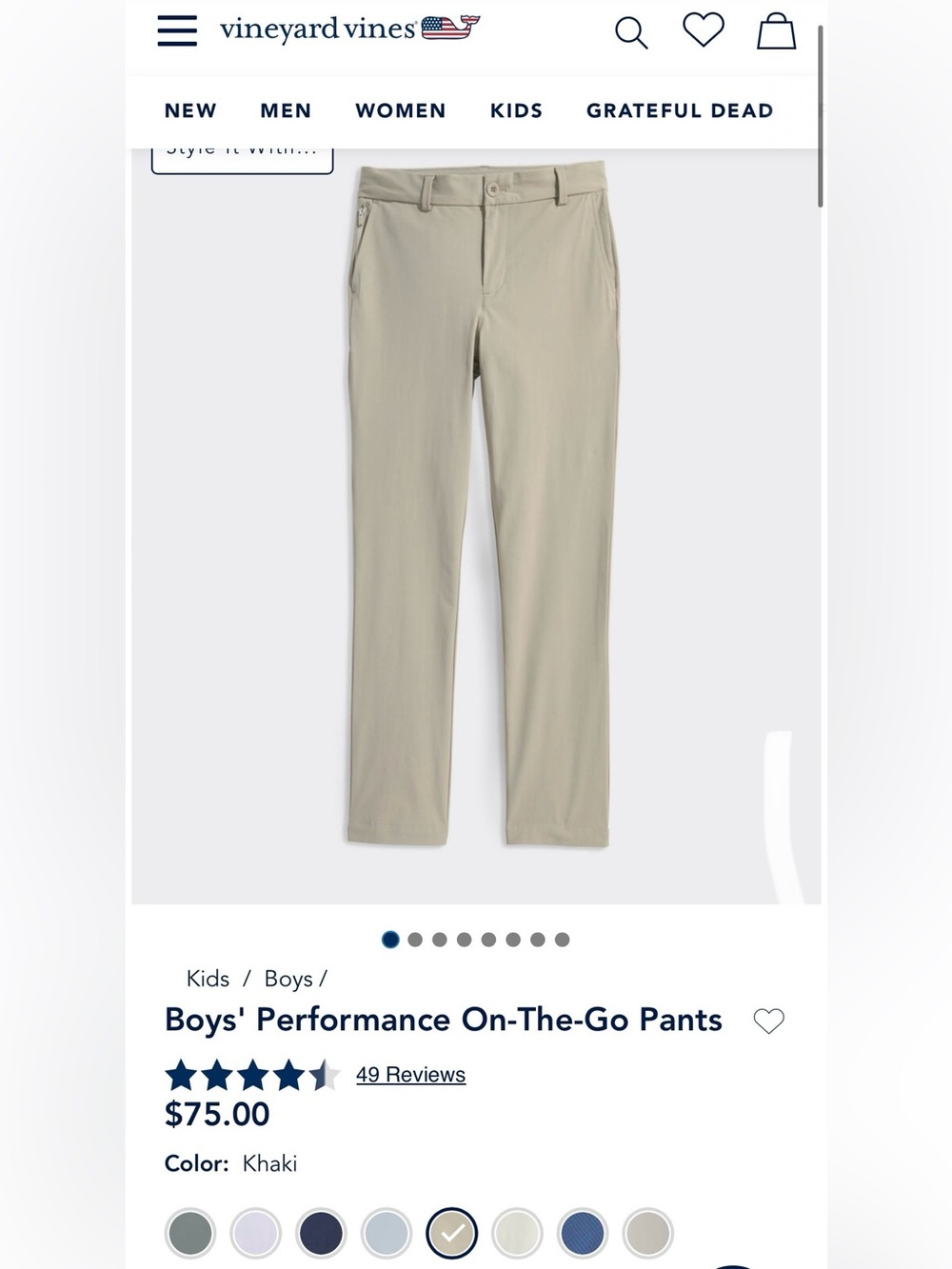Vineyard Vines Boys’ Performance On-The-Go Pants in Khaki, Size 18 - Picture 7 of 9
